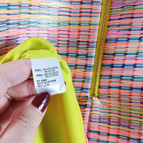 Alex Marie Sleeveless Neon Trim Tweed Shift Dress Size 14 Multicolor Woven Mod - Picture 8 of 8